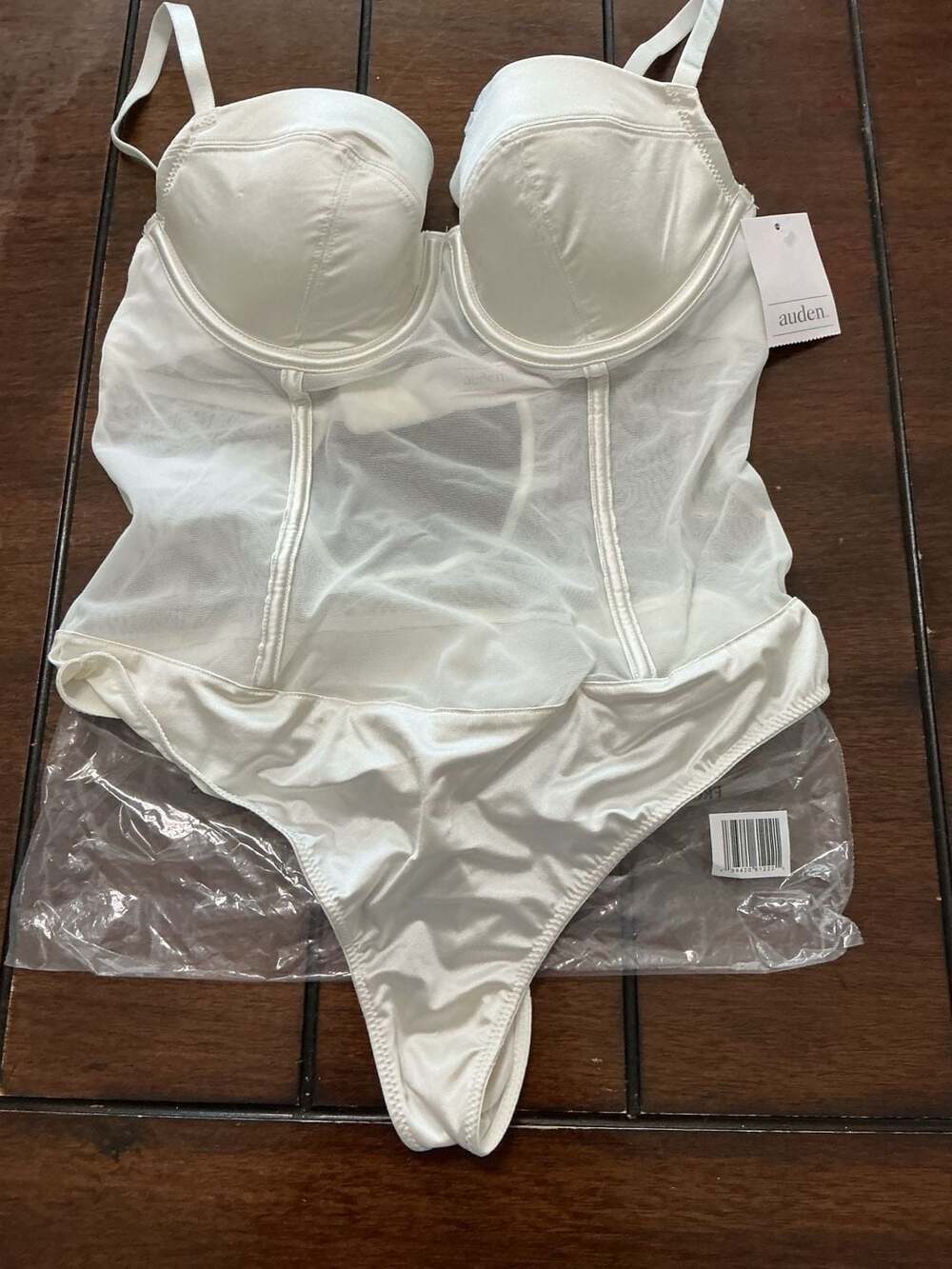 Auden Women's Satin & Mesh Lightly Lined Lingerie Bodysuit